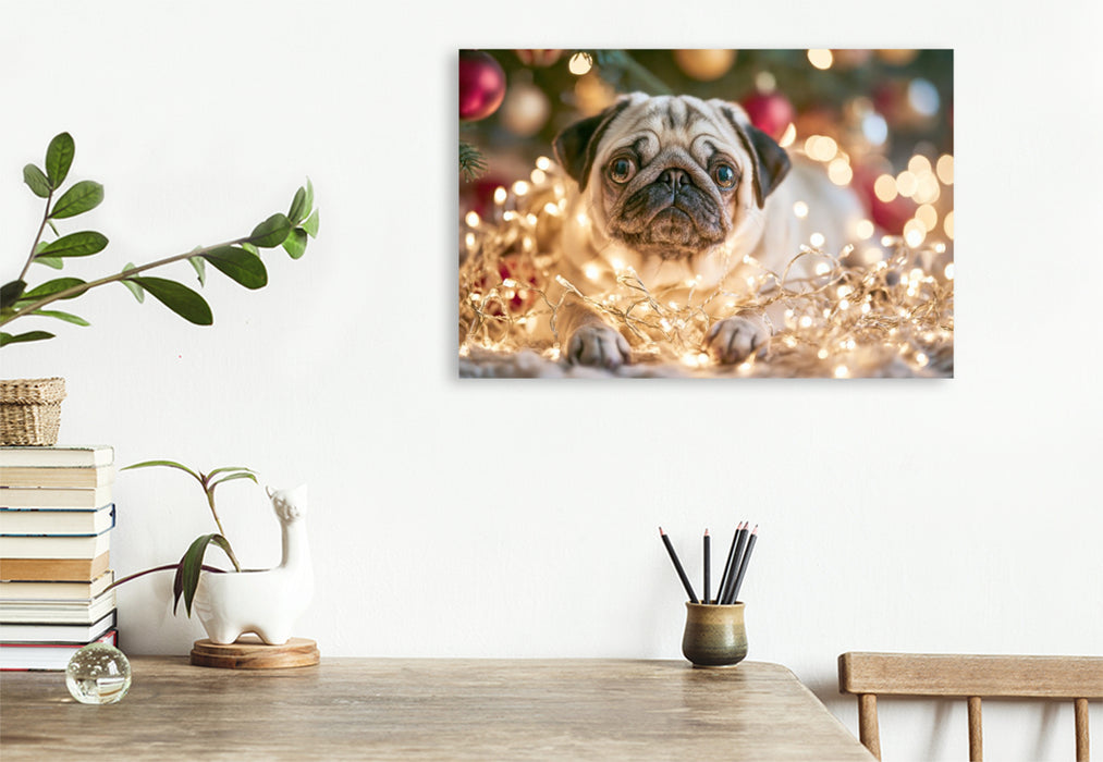 Premium Textil-Leinwand Weihnachten ist Liebe auf vier Pfoten