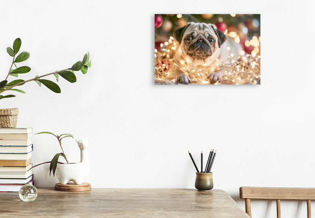 Premium Textil-Leinwand Weihnachten ist Liebe auf vier Pfoten