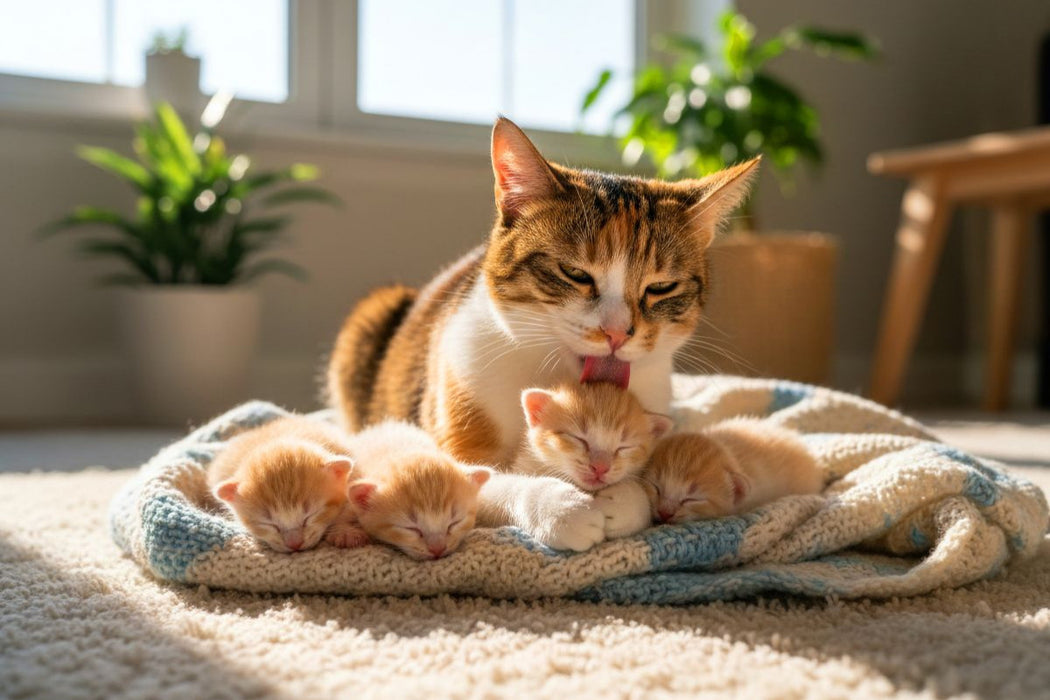Premium Textil-Leinwand Katzenmutter und Kitten