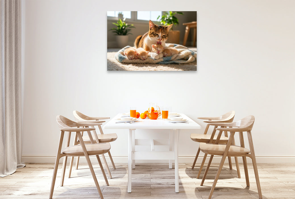 Premium Textil-Leinwand Katzenmutter und Kitten