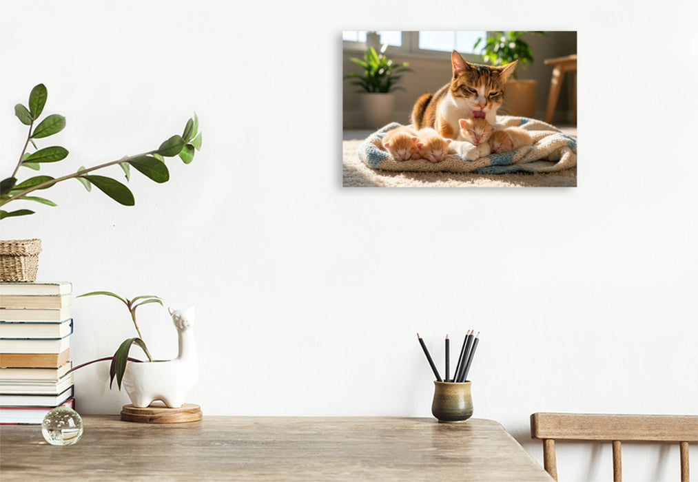 Premium Textil-Leinwand Katzenmutter und Kitten