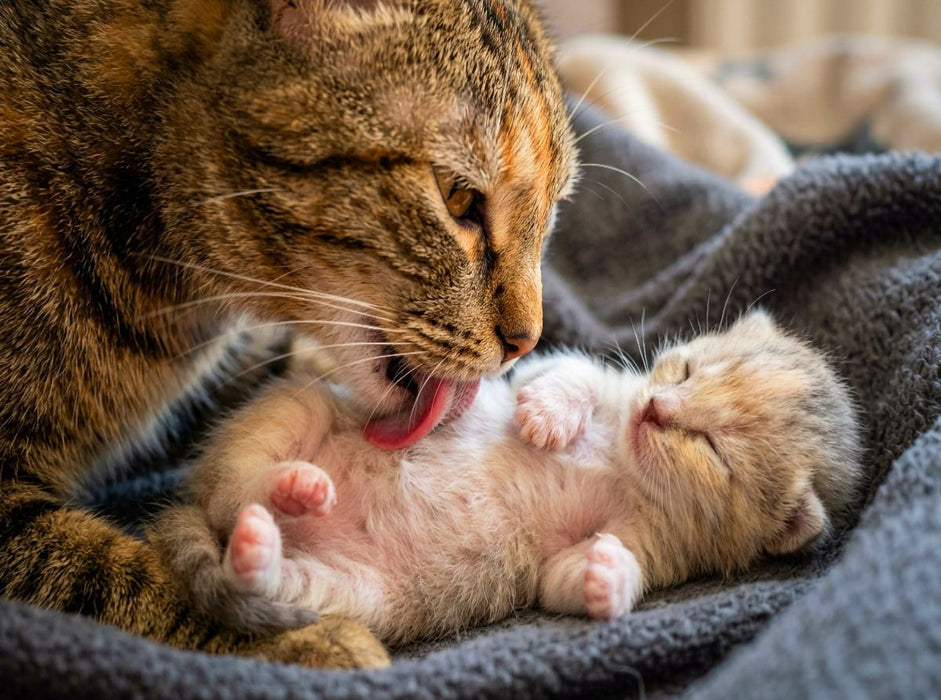 Wohlfühlmassage - Katzenmutter und Kätzchen - CALVENDO Foto-Puzzle'