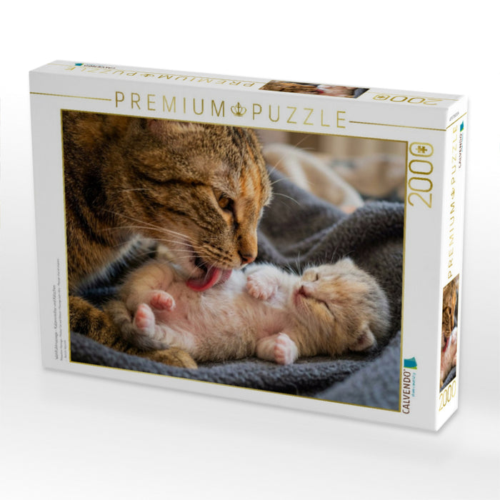 Wohlfühlmassage - Katzenmutter und Kätzchen - CALVENDO Foto-Puzzle'