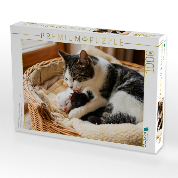 Morgenwäsche - Katzenmutter und Kätzchen - CALVENDO Foto-Puzzle'