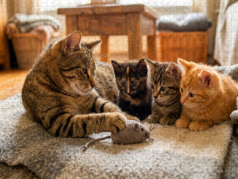 Mauserklärung - Katzenmutter und Kätzchen - CALVENDO Foto-Puzzle'