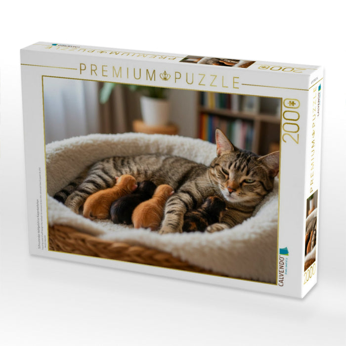 Schnurrendes Wohlgefühl im Katzenkörbchen - CALVENDO Foto-Puzzle'