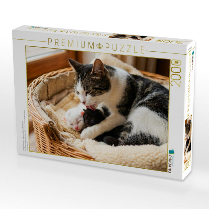 Morgenwäsche - Katzenmutter und Kätzchen - CALVENDO Foto-Puzzle'