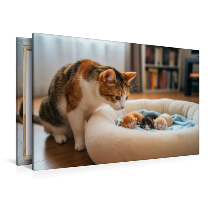 Premium Textil-Leinwand Katzenbabys schlafen im Körbchen