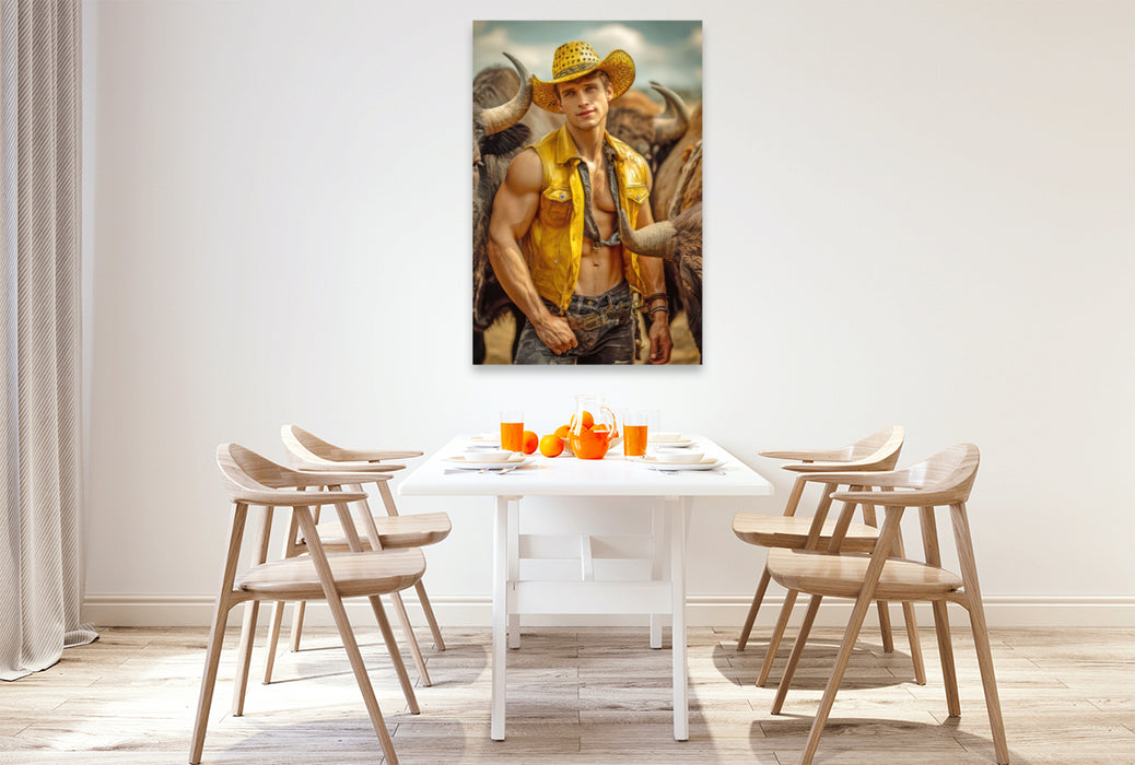 Premium Textil-Leinwand Cowboy Erotik