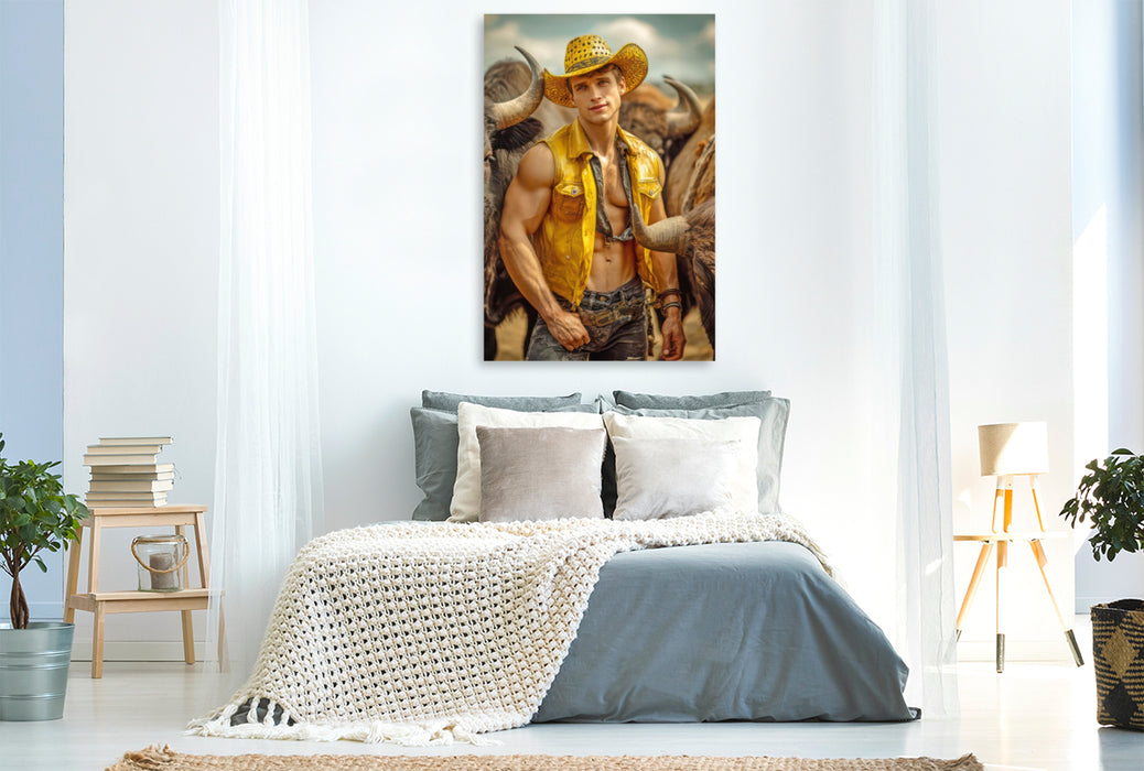 Premium Textil-Leinwand Cowboy Erotik