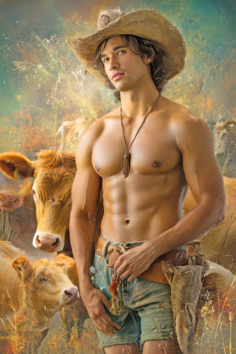 Premium Textil-Leinwand Cowboy Erotik