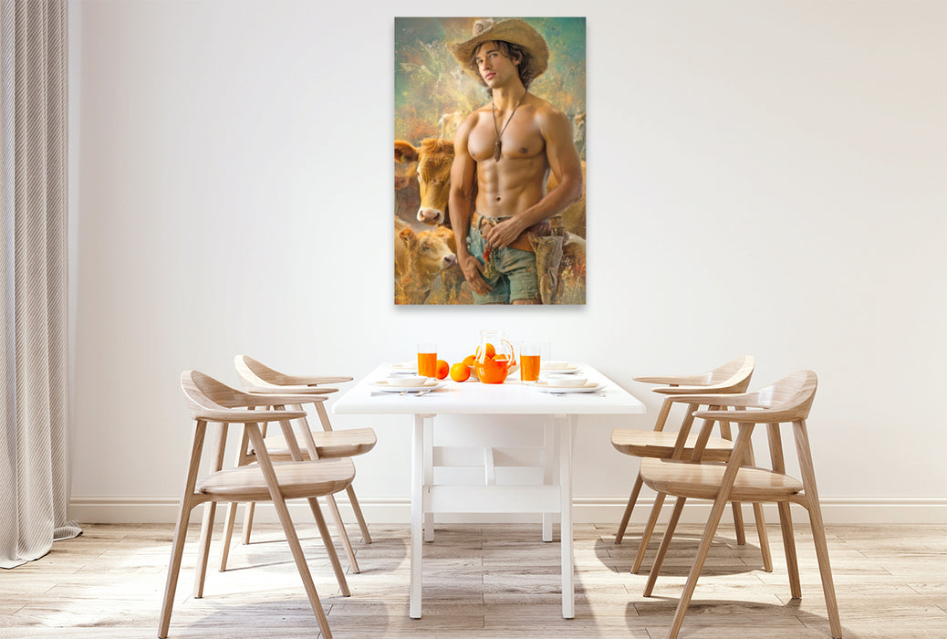 Premium Textil-Leinwand Cowboy Erotik