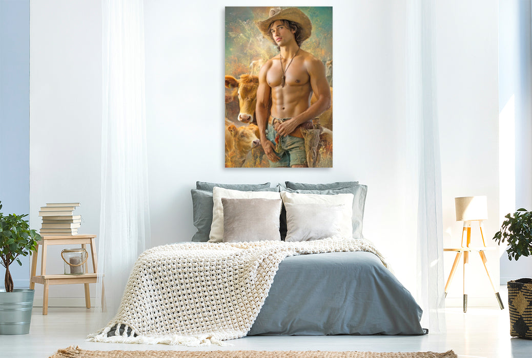 Premium Textil-Leinwand Cowboy Erotik