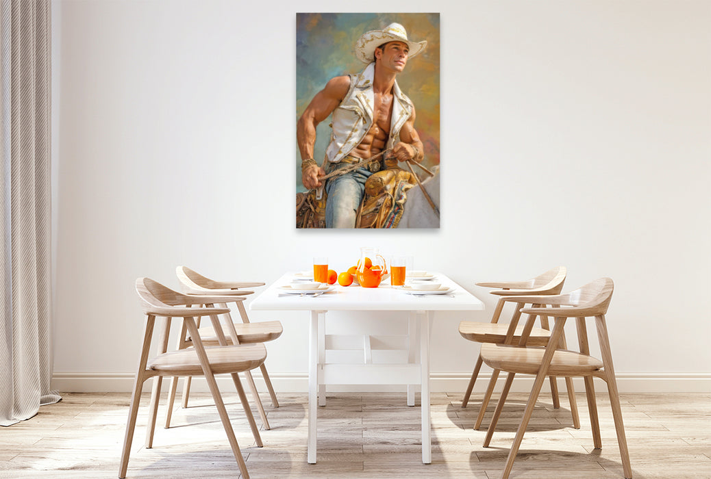 Premium Textil-Leinwand Cowboy Erotik