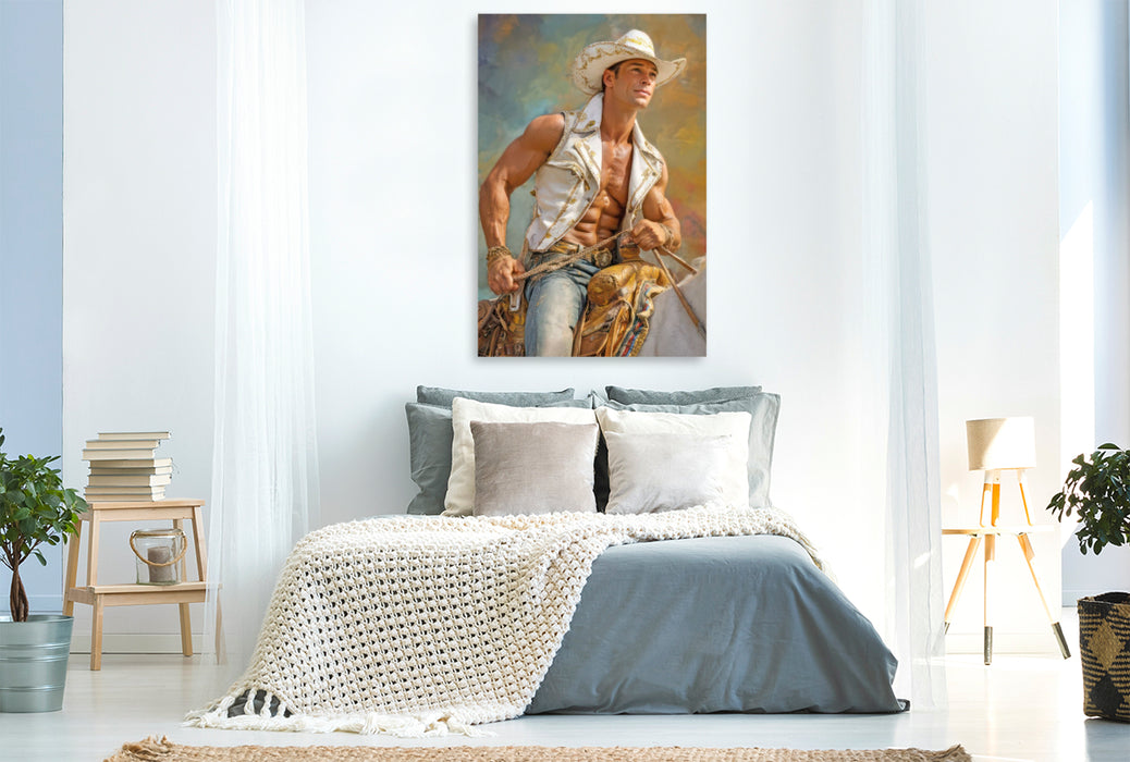 Premium Textil-Leinwand Cowboy Erotik