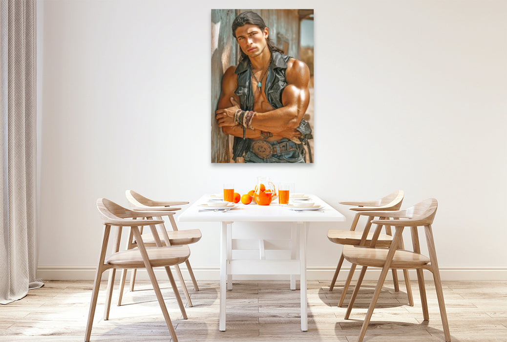 Premium Textil-Leinwand Cowboy Erotik