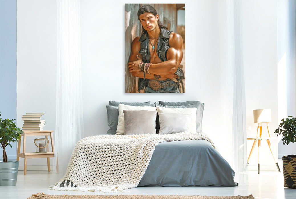 Premium Textil-Leinwand Cowboy Erotik