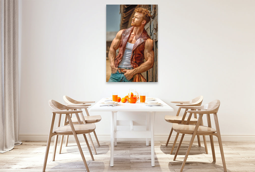 Premium Textil-Leinwand Cowboy Erotik