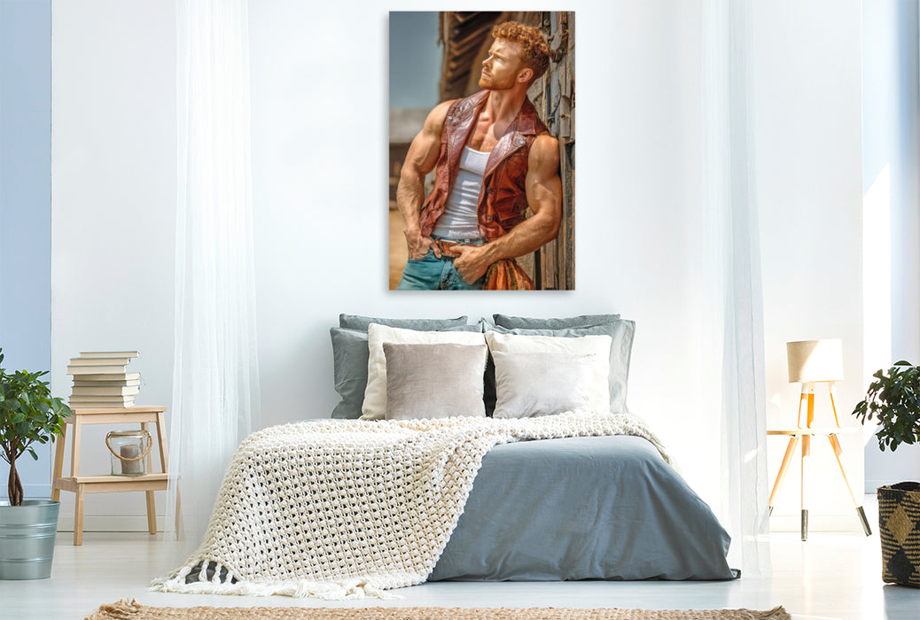 Premium Textil-Leinwand Cowboy Erotik