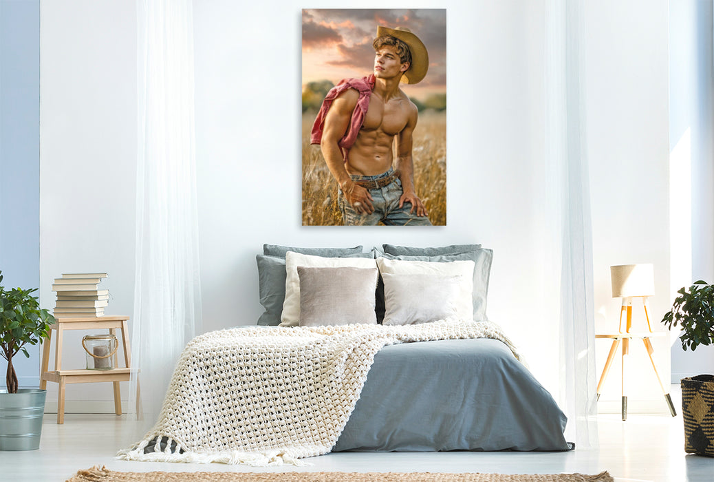 Premium Textil-Leinwand Cowboy Erotik