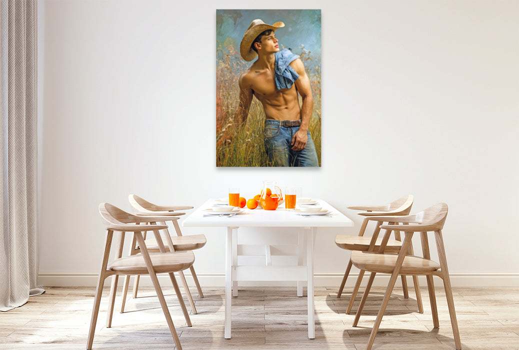 Premium Textil-Leinwand Cowboy Erotik