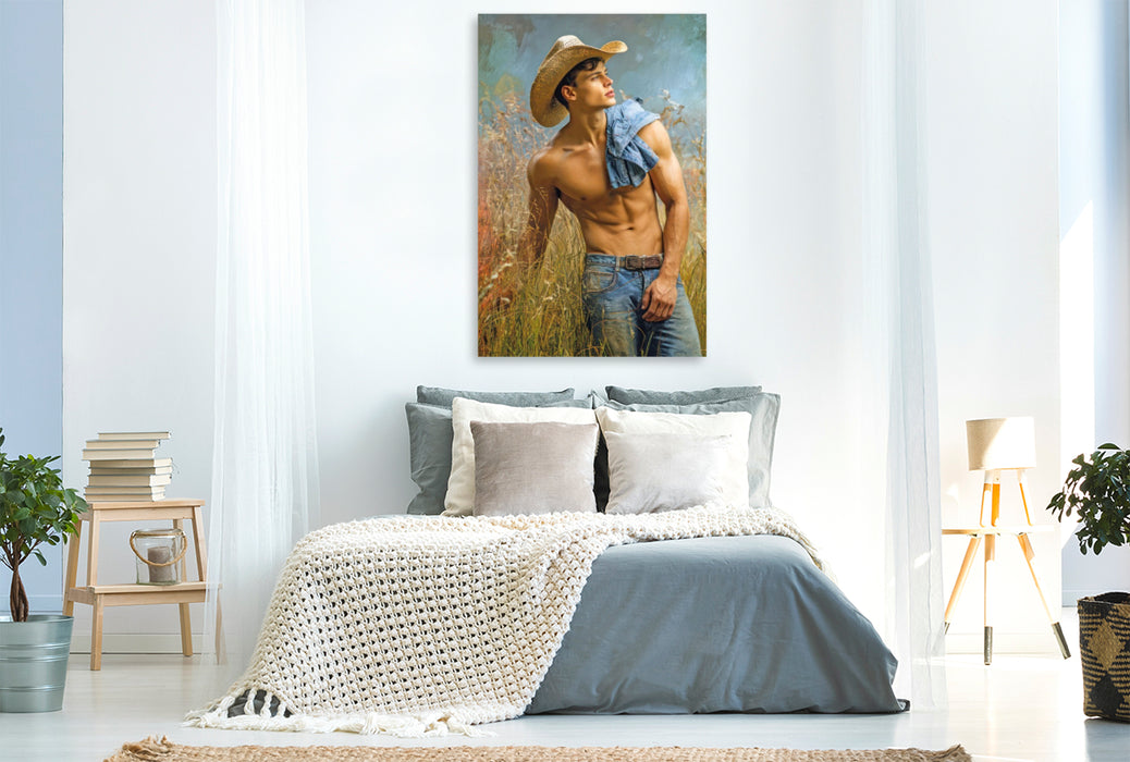 Premium Textil-Leinwand Cowboy Erotik