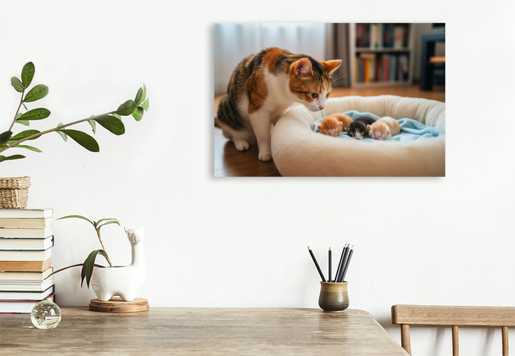 Premium Textil-Leinwand Katzenbabys schlafen im Körbchen