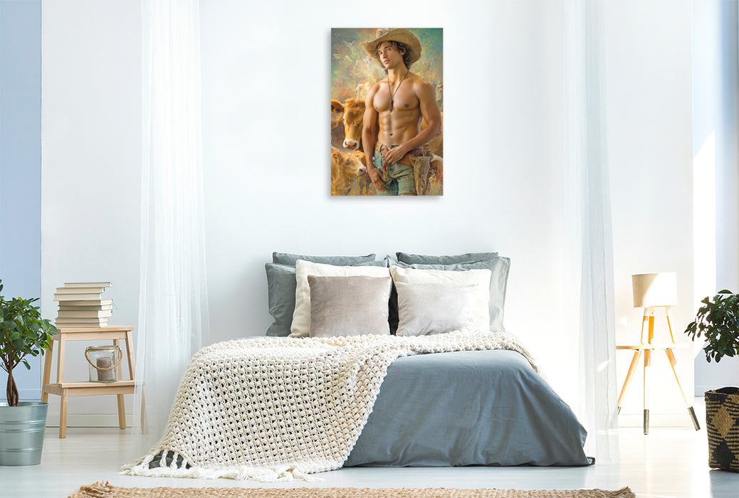 Premium Textil-Leinwand Cowboy Erotik