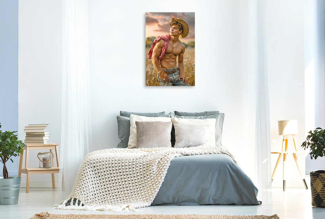 Premium Textil-Leinwand Cowboy Erotik