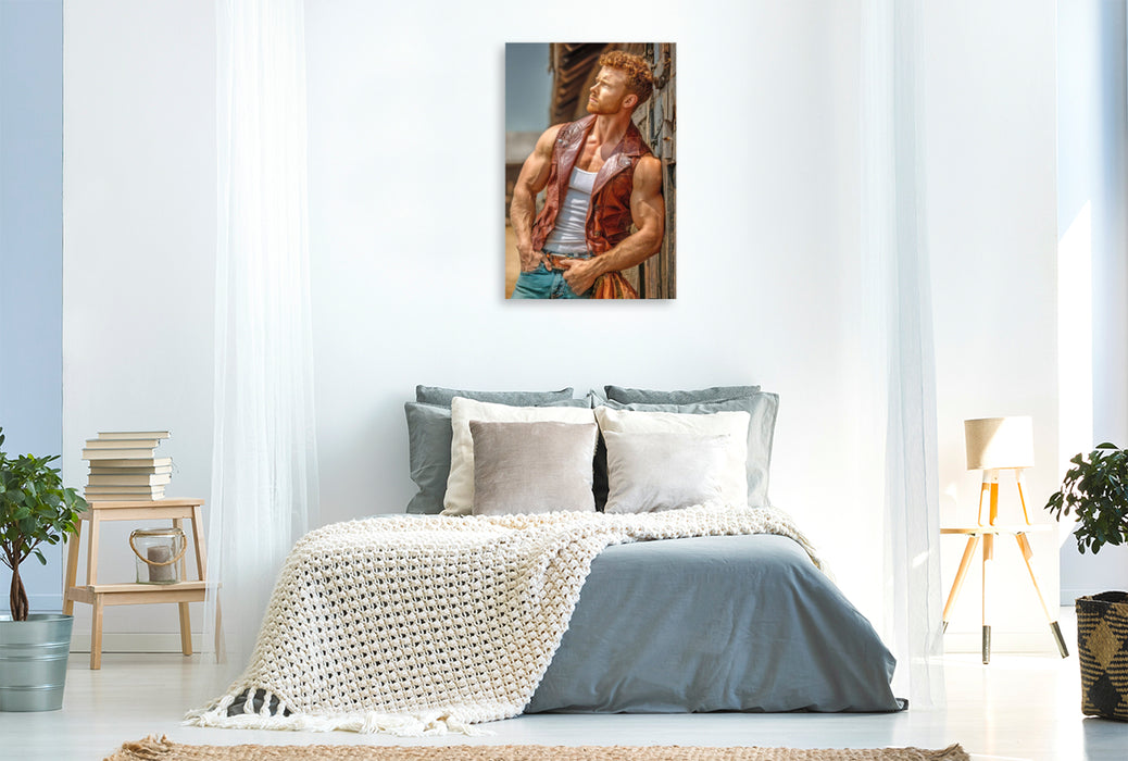 Premium Textil-Leinwand Cowboy Erotik