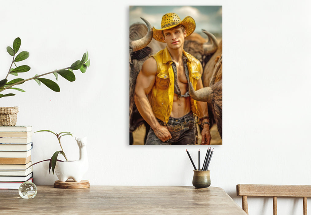 Premium Textil-Leinwand Cowboy Erotik