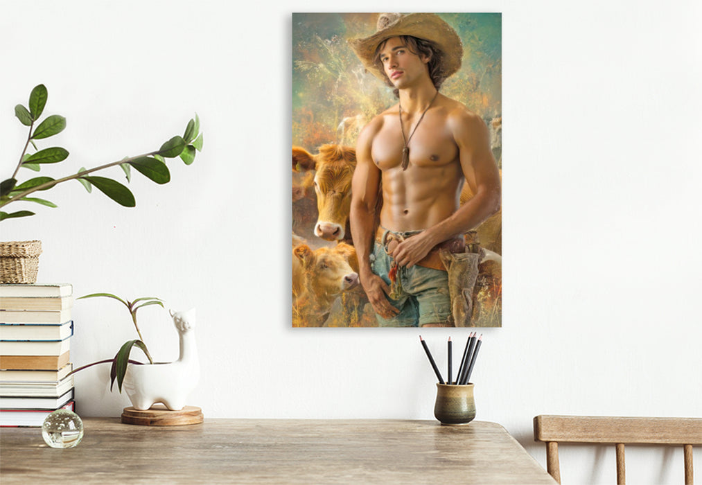 Premium Textil-Leinwand Cowboy Erotik