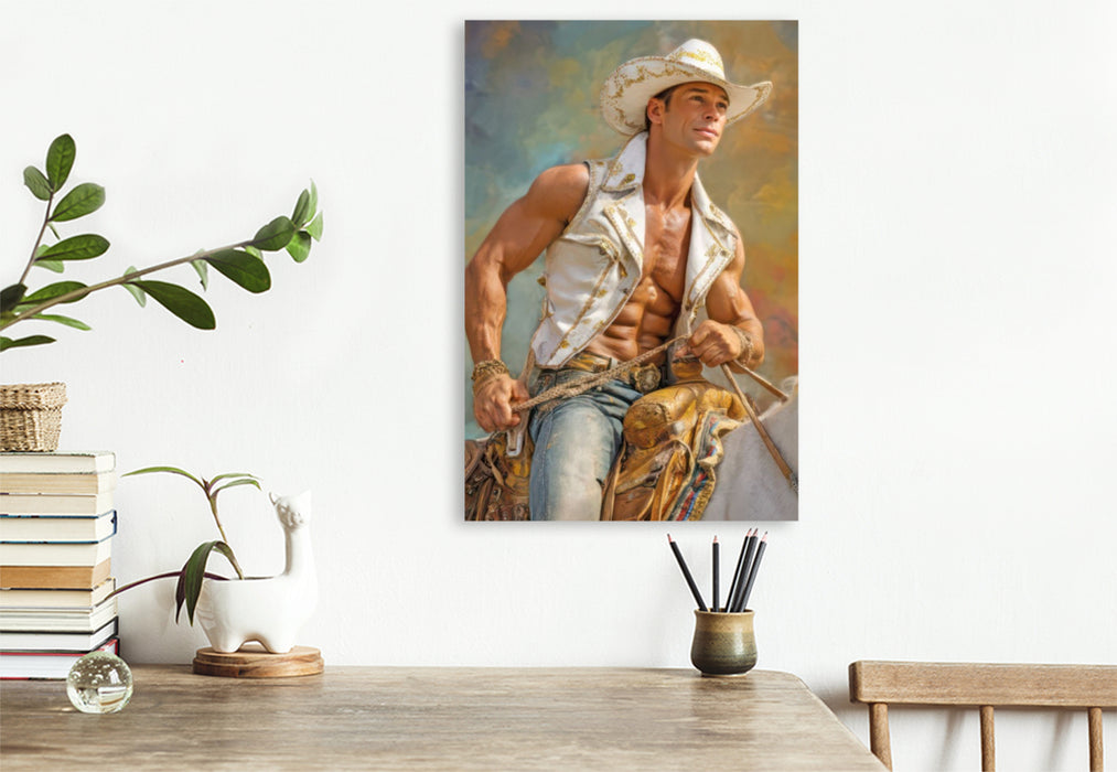 Premium Textil-Leinwand Cowboy Erotik