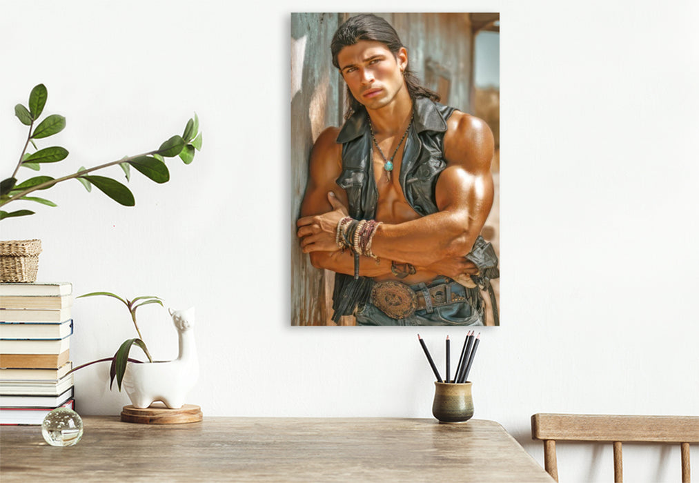 Premium Textil-Leinwand Cowboy Erotik
