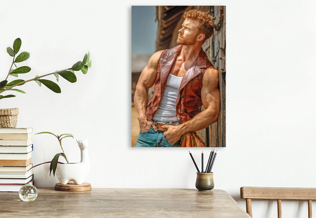 Premium Textil-Leinwand Cowboy Erotik