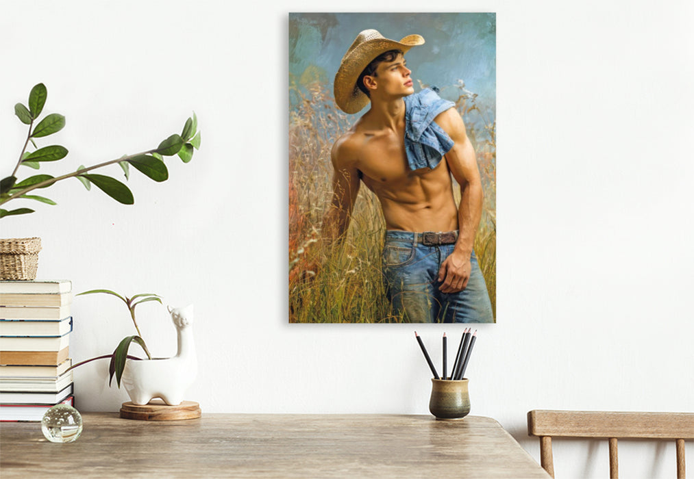 Premium Textil-Leinwand Cowboy Erotik