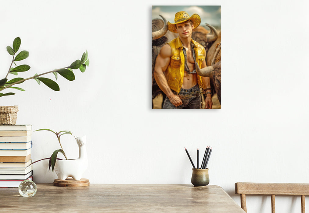 Premium Textil-Leinwand Cowboy Erotik