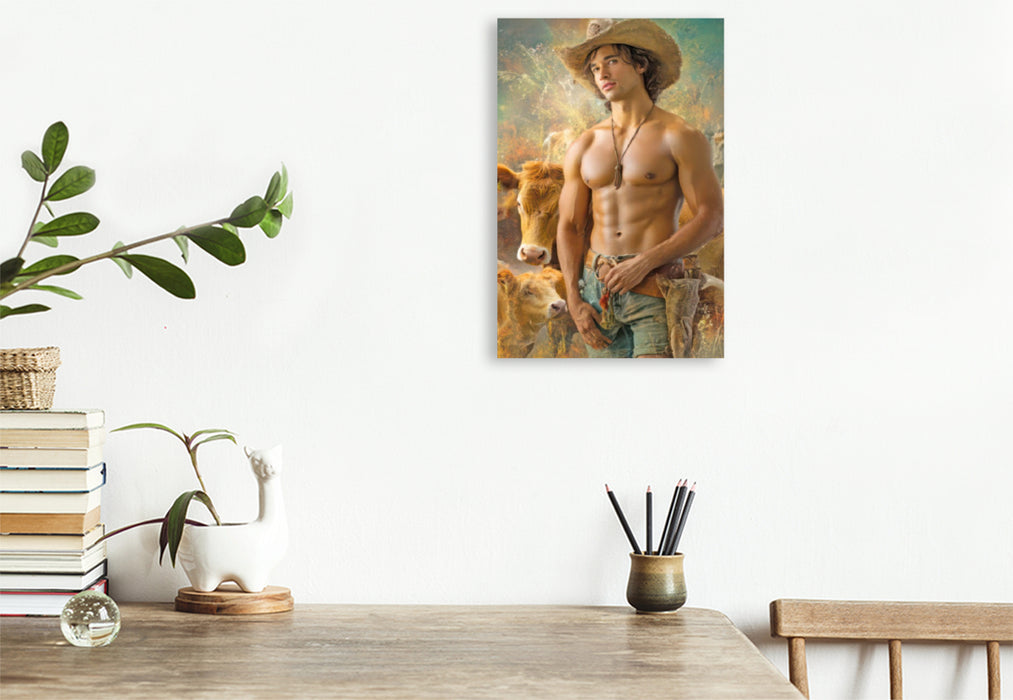 Premium Textil-Leinwand Cowboy Erotik