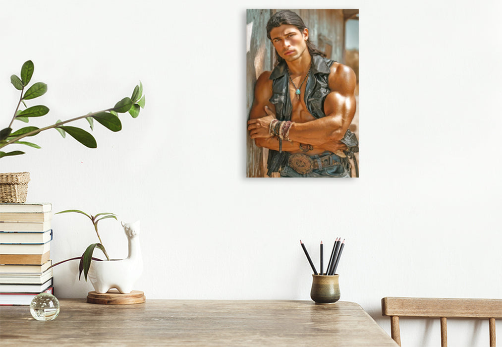 Premium Textil-Leinwand Cowboy Erotik