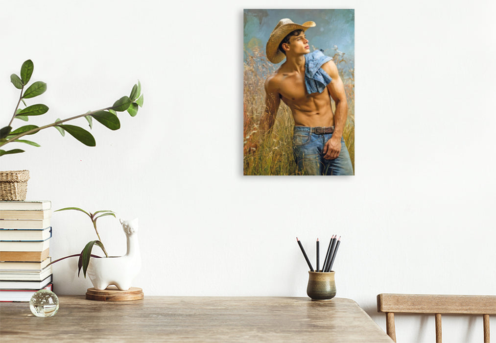 Premium Textil-Leinwand Cowboy Erotik