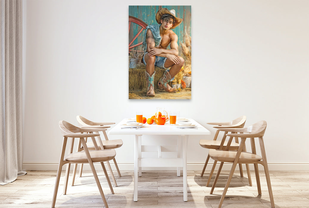 Premium Textil-Leinwand Cowboy Erotik