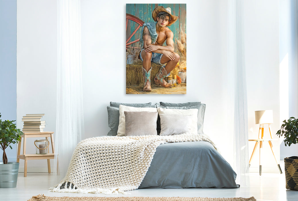 Premium Textil-Leinwand Cowboy Erotik