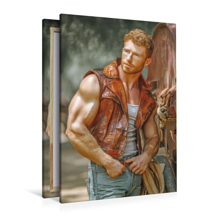 Premium Textil-Leinwand Cowboy Erotik
