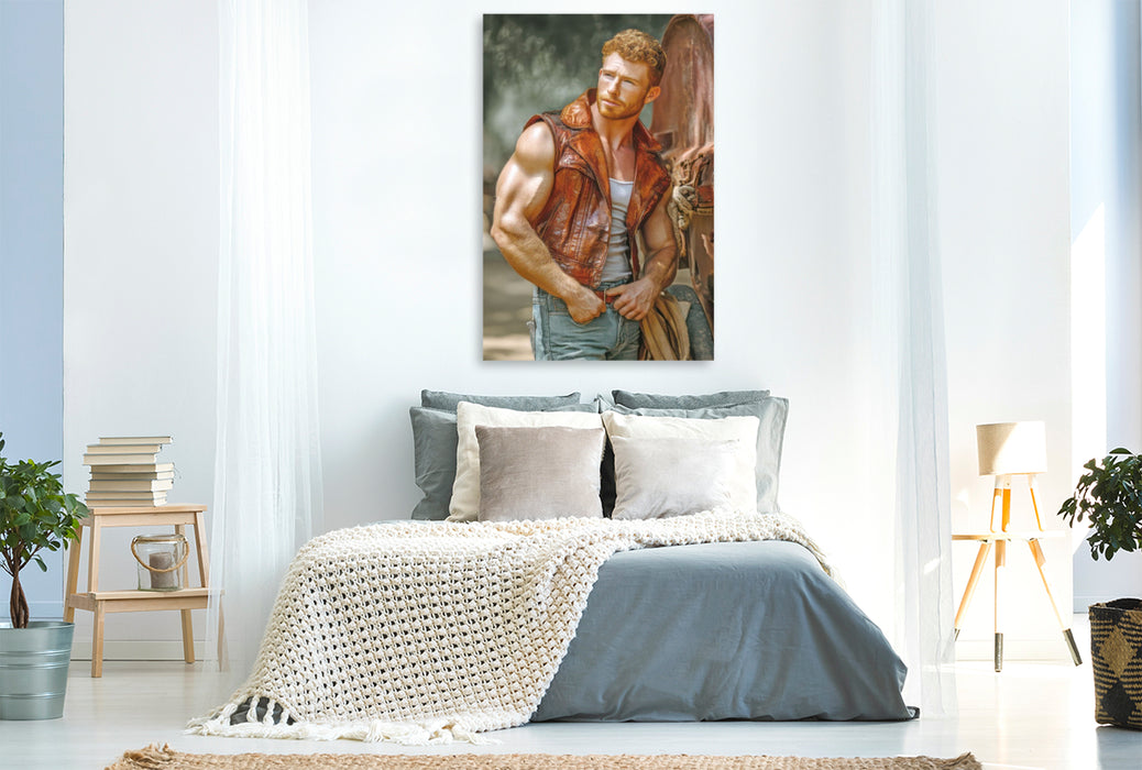 Premium Textil-Leinwand Cowboy Erotik