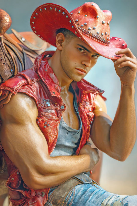 Premium Textil-Leinwand Cowboy Erotik