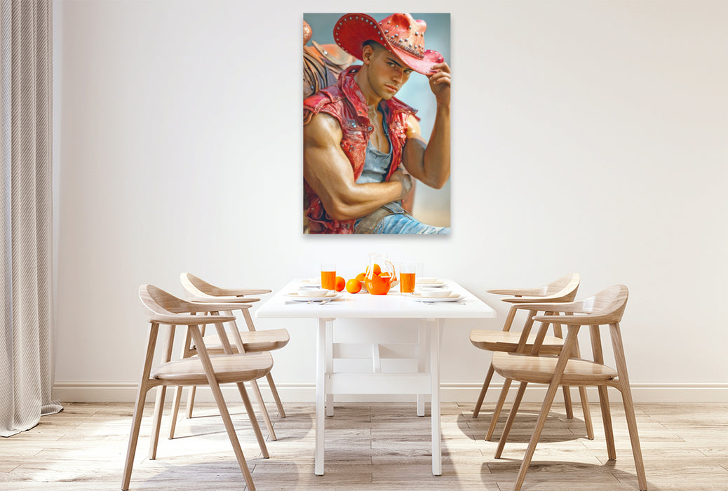 Premium Textil-Leinwand Cowboy Erotik
