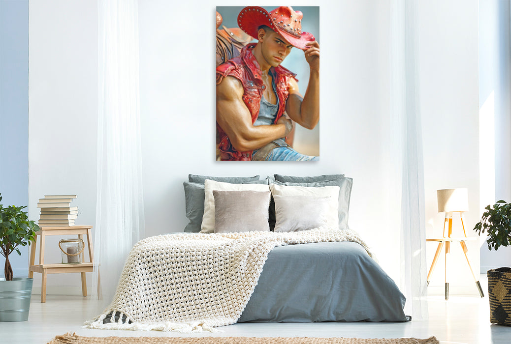Premium Textil-Leinwand Cowboy Erotik