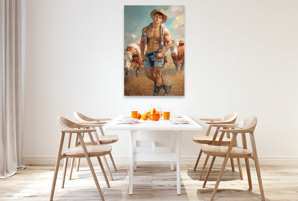 Premium Textil-Leinwand Cowboy Erotik
