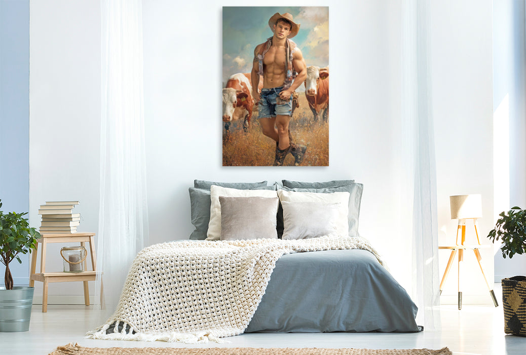 Premium Textil-Leinwand Cowboy Erotik