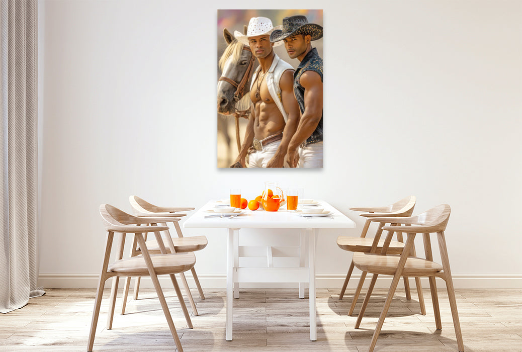 Premium Textil-Leinwand Cowboy Erotik